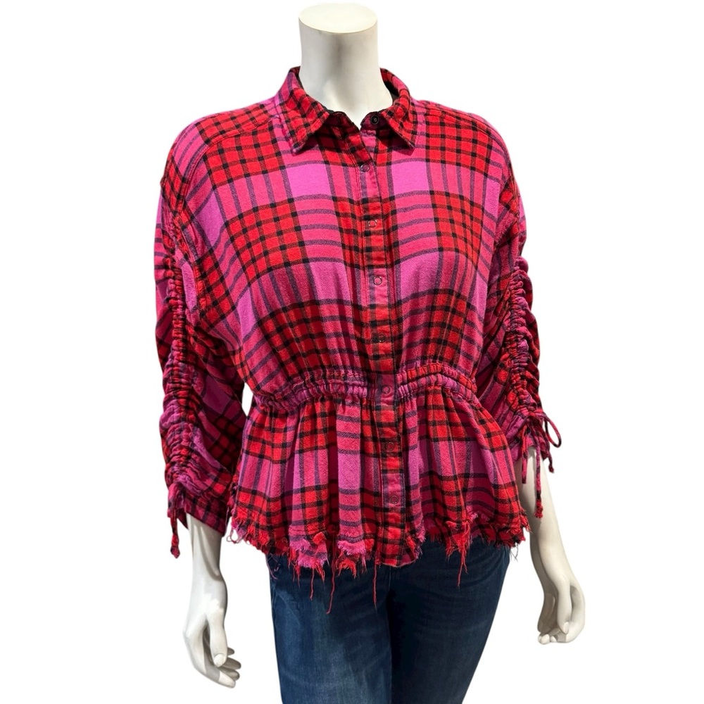 Free People Pacific Dawn Wool Blend Plaid Peplum Top